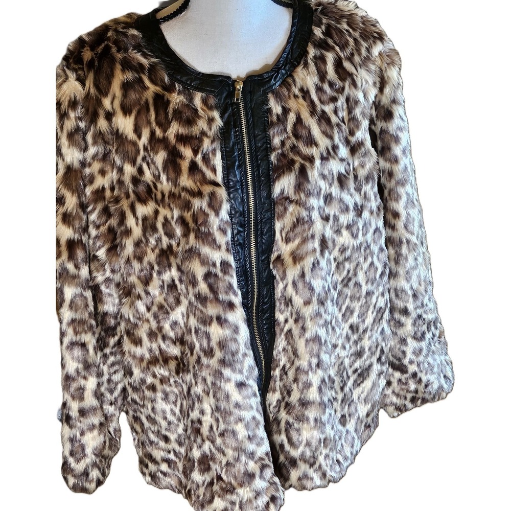 WD-NY Women's Faux Fur Full Zip Cheetah SZ 2X Mob Wife Jersey Life